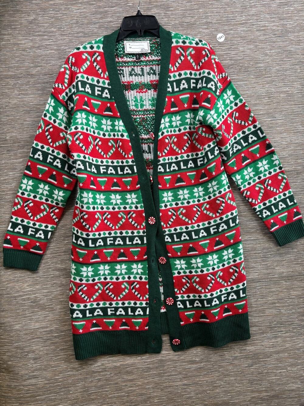 Allison Brittney Cardigan Sweater Womens L Multicolor Fa La La Ugly Christmas